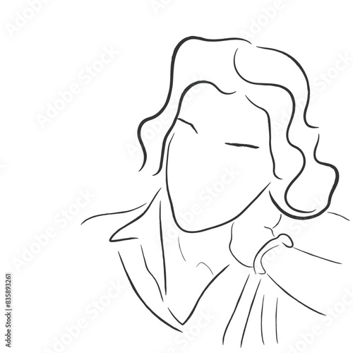 hand drawn line art vector of a vintage woman. Women of old times.