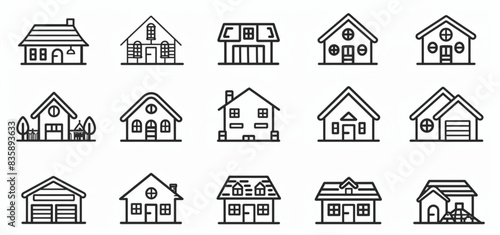 set of vector icons house real estate, outline icon collection on white background