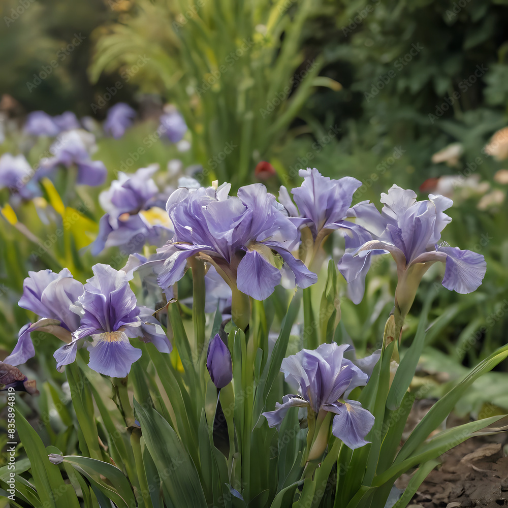 purple flowers in a garden with green leaves and dirt purple flowers in a garden with green leaves and dirt