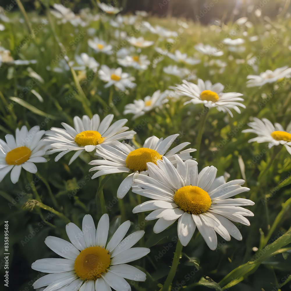 Fototapeta premium a many white and yellow flowers in a field