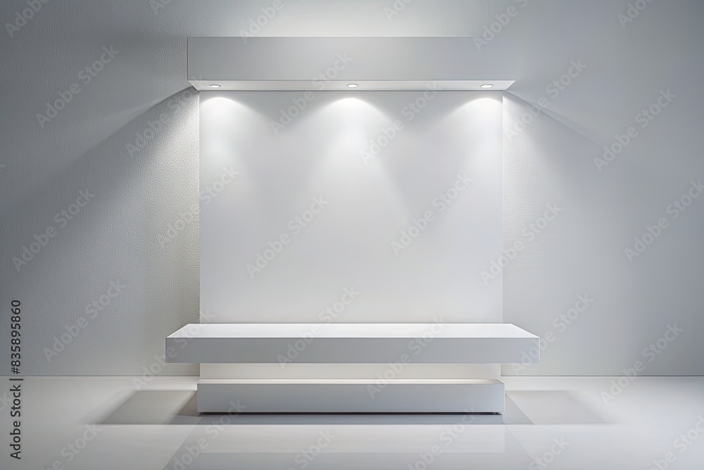 Minimalist white platform with soft lighting. Minimalist white platform with soft lighting.