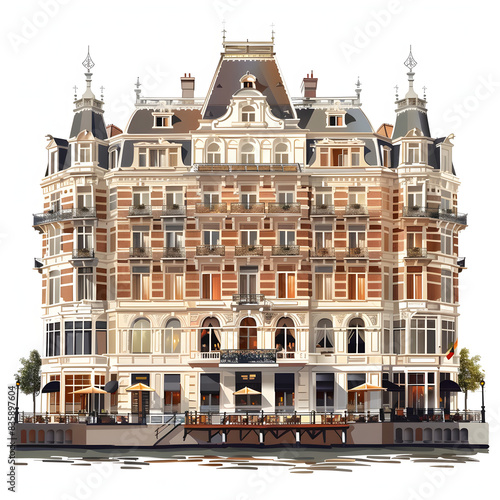 Luxury hotel amstel in amsterdam netherlands isolated on white background, realistic, png
 photo
