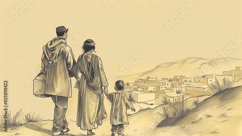 Psalms 128 Biblical Illustration: Blessings for those who fear the Lord, prosperity, family happiness, peace, Beige Background, copyspace