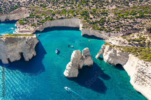 Obraz na płótnie Kleftiko Bay, a scenic attraction with white volcanic rocks and caves. One of the most visited places on the island. Milos Island, Greece
w salonie