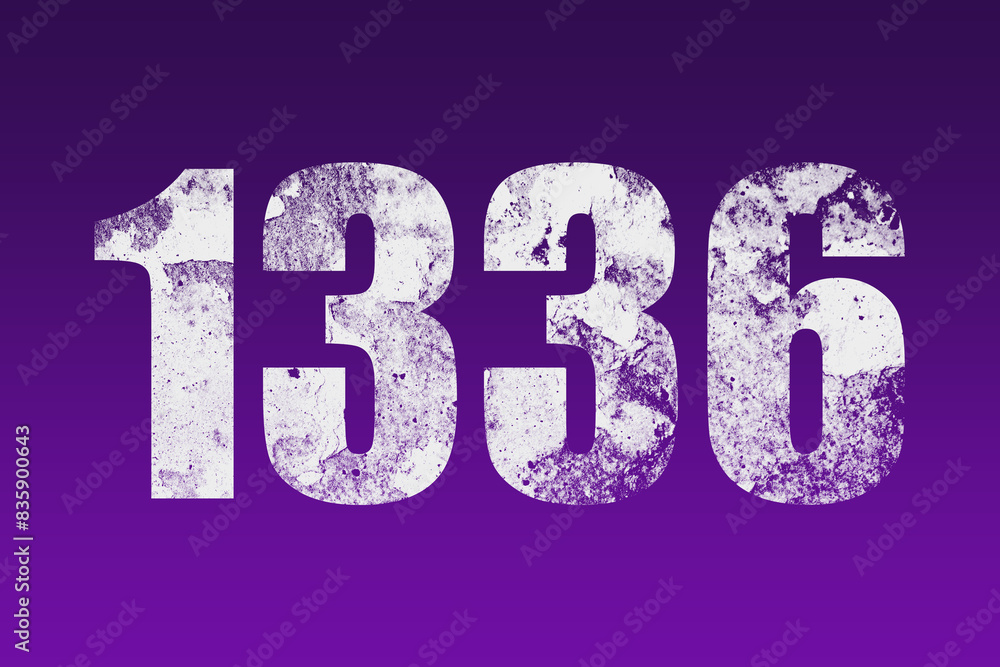 flat white grunge number of 1336 on purple background. flat white grunge number of 1336 on purple background.