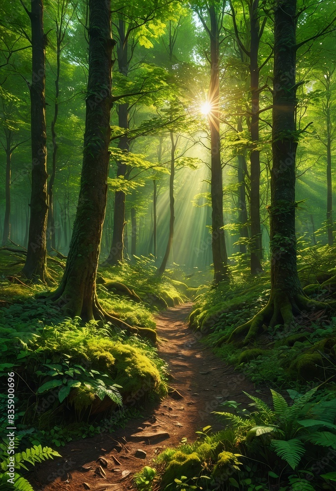 Fototapeta premium Sunbeams in the Forest