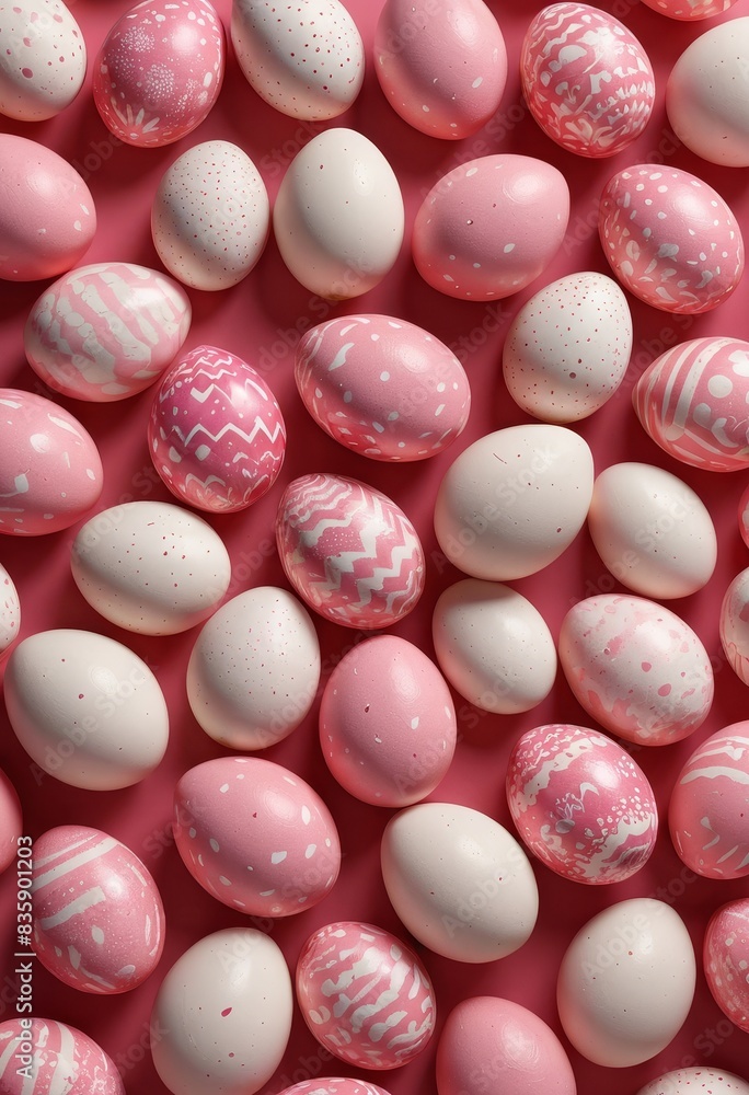 Pink and White Easter Eggs on Pink Background Pink and White Easter Eggs on Pink Background
