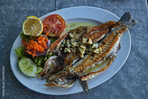 Bass covered in a salt crust in Mogan on Gran Canaria,Canary Islands,Spain,Europe

