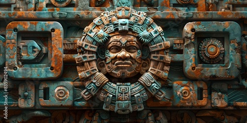 temple goddess, symmetrical mayan style stone sculpture