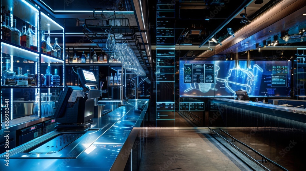 A high-tech cocktail bar serving innovative drinks with Japanese ingredients, featuring digital menus and robotic bartenders, emphasizing creativity and modernity. A high-tech cocktail bar serving innovative drinks with Japanese ingredients, featuring digital menus and robotic bartenders, emphasizing creativity and modernity.