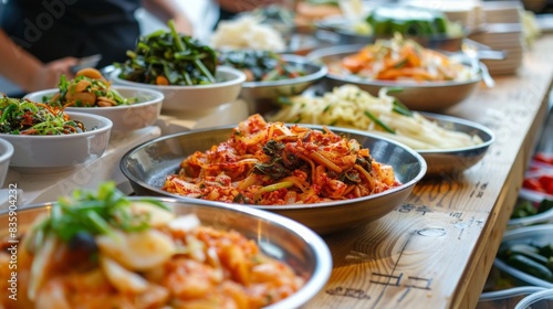a kimchi tasting event, showcasing various types of kimchi in a setting of a modern food festival, emphasizing diversity and culinary exploration.