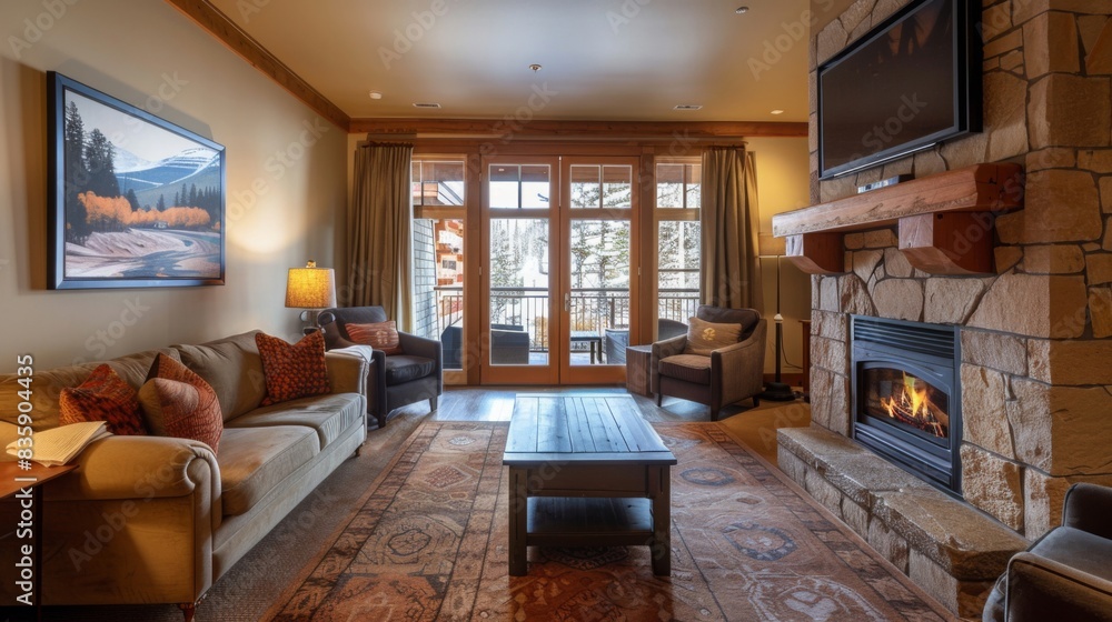 A living room with a focal point around the fireplace, comfortable seating arrangement, and balanced decor --ar 16:9 --style raw Job ID: 892ad644-01d4-4e16-8efb-1124a9b27b0f A living room with a focal point around the fireplace, comfortable seating arrangement, and balanced decor --ar 16:9 --style raw Job ID: 892ad644-01d4-4e16-8efb-1124a9b27b0f