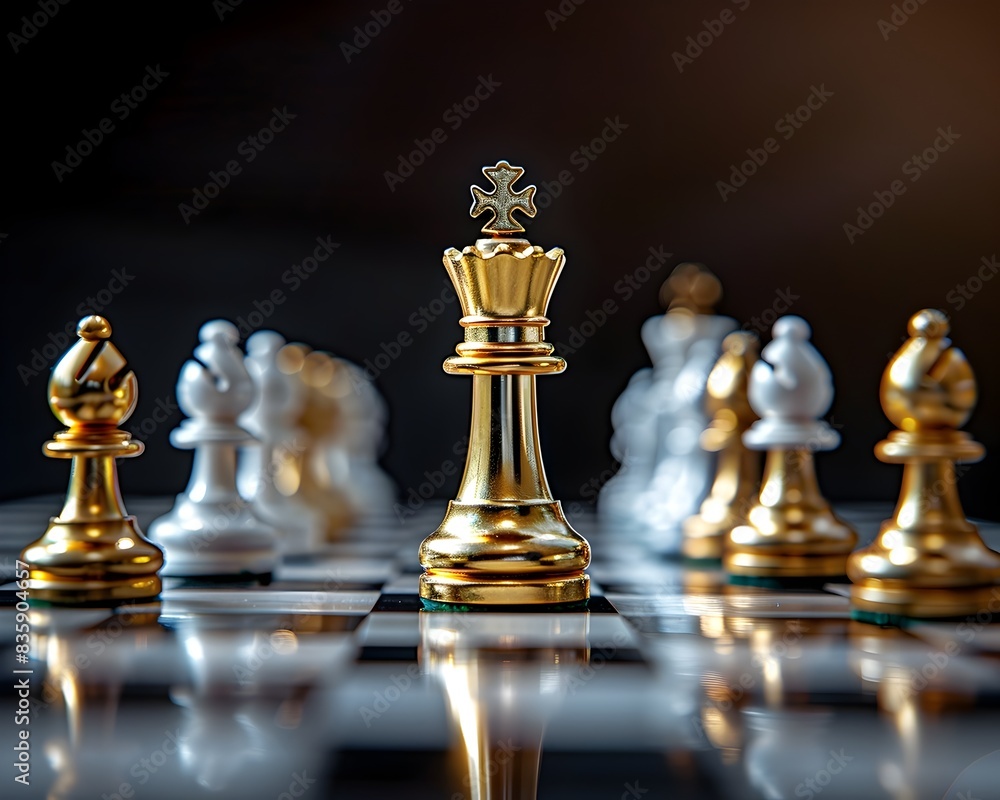 Advancing Golden King Leading White Pawns Towards Victory in Strategic Chess Game Advancing Golden King Leading White Pawns Towards Victory in Strategic Chess Game