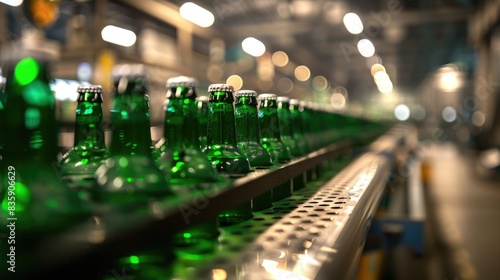 Efficient Production Process of Green Beer Bottles on Assembly Line
 photo