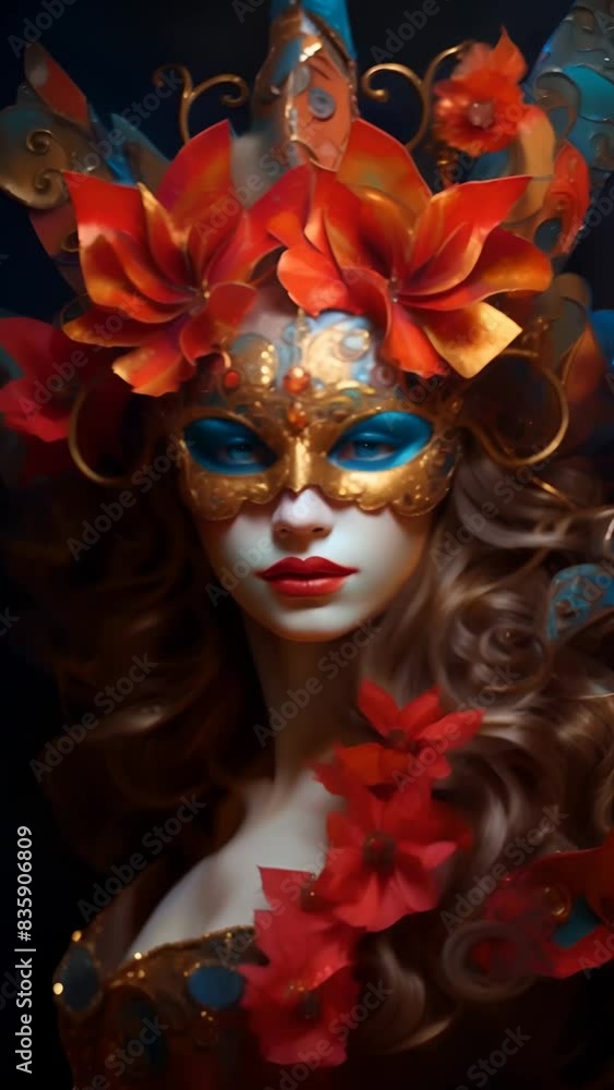 A woman in a carnival mask and costume
A woman in a carnival mask and costume