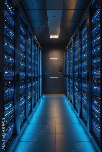 Server Room with Blue Lights