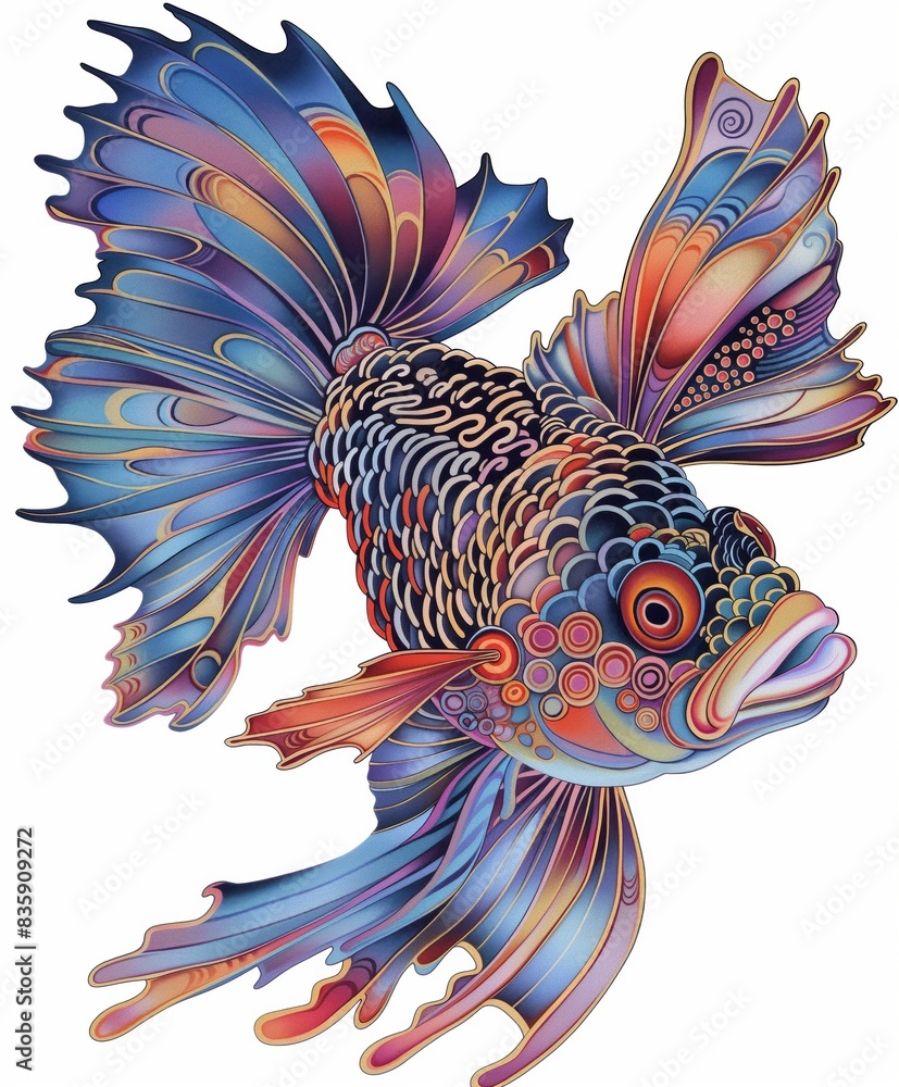 Vibrant mandarin fish with intricate patterns and vivid colors, showcasing its flowing fins. Vibrant mandarin fish with intricate patterns and vivid colors, showcasing its flowing fins.
