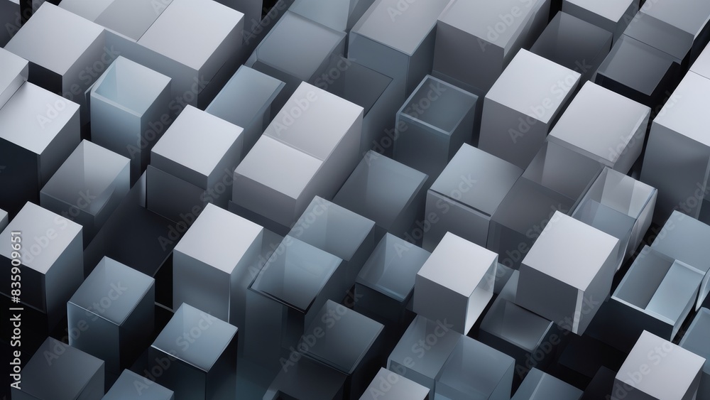 3D Render of Contemporary Tech Background Grey and Black Translucent Blocks 3D Render of Contemporary Tech Background Grey and Black Translucent Blocks