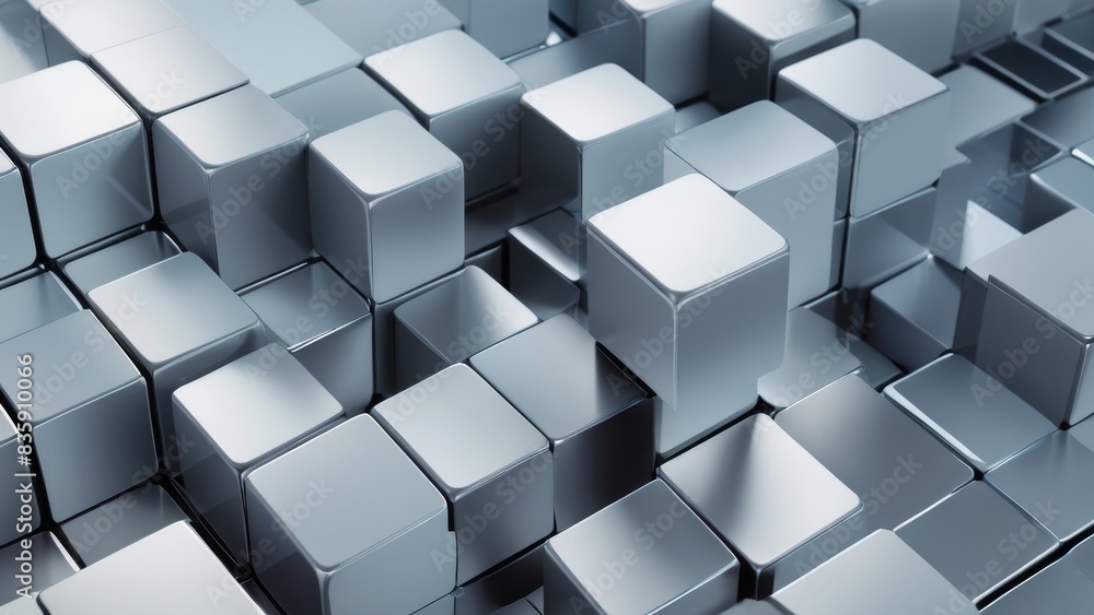 Fototapeta premium 3D Render of Grey Glossy Cubes Innovative Tech Wallpaper