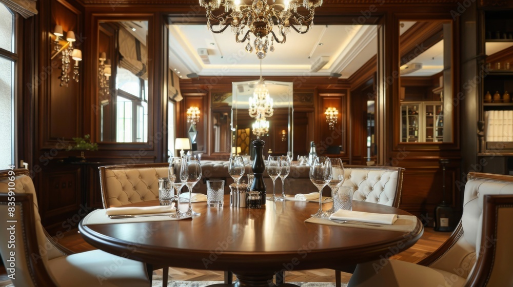 A stylish dining room setup with a grand wooden table, elegant chairs, and a chandelier for lighting --ar 16:9 --style raw Job ID: 0de0d65f-dcbf-412c-9ca2-472a479a1464 A stylish dining room setup with a grand wooden table, elegant chairs, and a chandelier for lighting --ar 16:9 --style raw Job ID: 0de0d65f-dcbf-412c-9ca2-472a479a1464