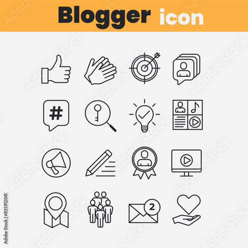 Blogger, blogging, blog - thin line web icon set. Personal Brand and more. Outline icons collection.