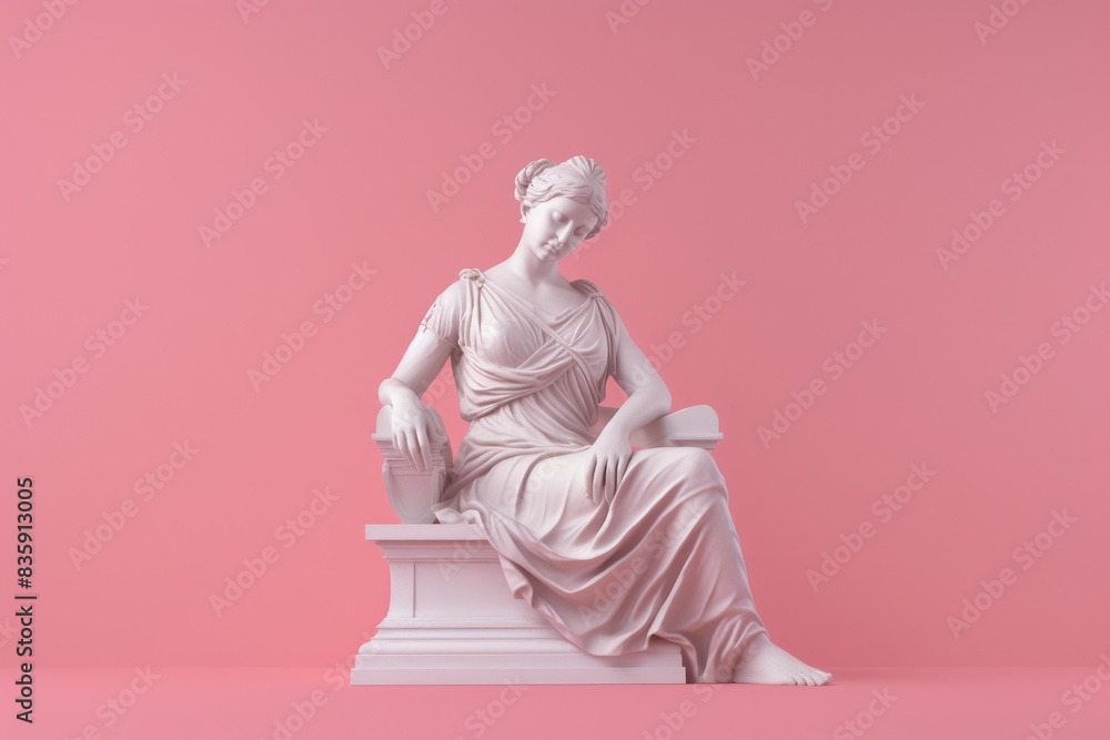 Ancient Woman marble full length sculpture. Antique classic statue isolated on pink background with copy space. Stone figure of lady Ancient Woman marble full length sculpture. Antique classic statue isolated on pink background with copy space. Stone figure of lady