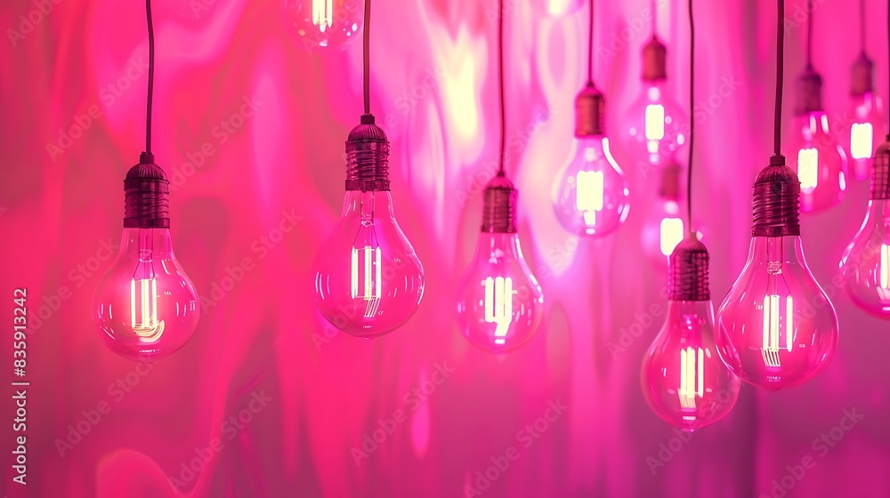 Bulbs emit pink light against their solitary, abstract pink backdrop, creating a soothing glow. Bulbs emit pink light against their solitary, abstract pink backdrop, creating a soothing glow.