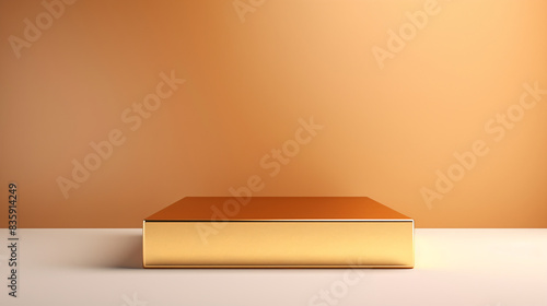 An empty, minimalistic golden luxury podium mockup. The sleek design features a smooth, reflective surface, perfect for showcasing products in an elegant and sophisticated setting © Silard