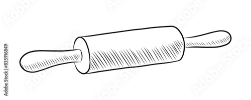 BLACK WHITE VECTOR CONTOUR DRAWING OF A ROLLING PIN FOR DOUGH