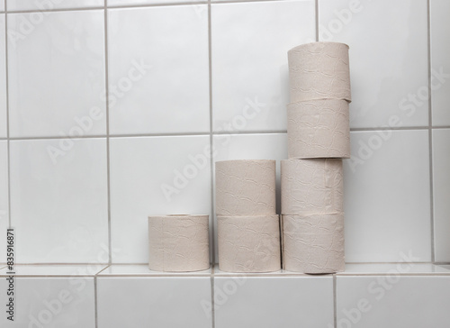 A stack of toilet paper in the bathroom
