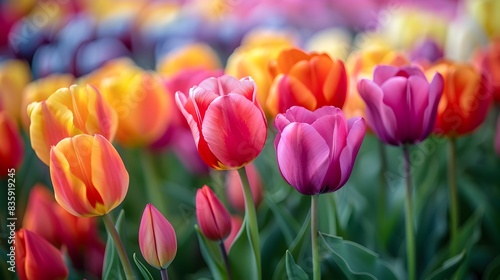 Vibrant Tulip Field at Dutch Floral Festival Showcasing Diverse Seasonal Splendor