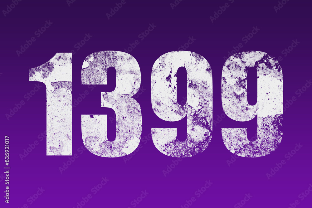 flat white grunge number of 1399 on purple background. flat white grunge number of 1399 on purple background.