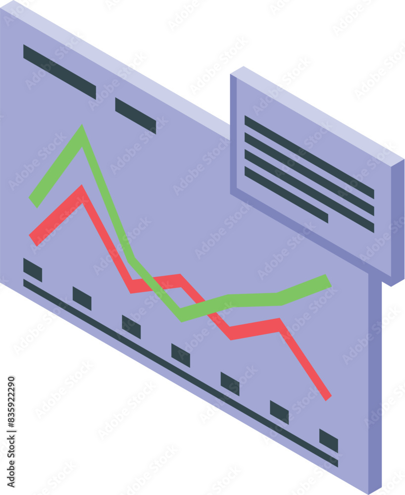 Fototapeta premium Isometric illustration of a chart board displaying upward and downward trend lines