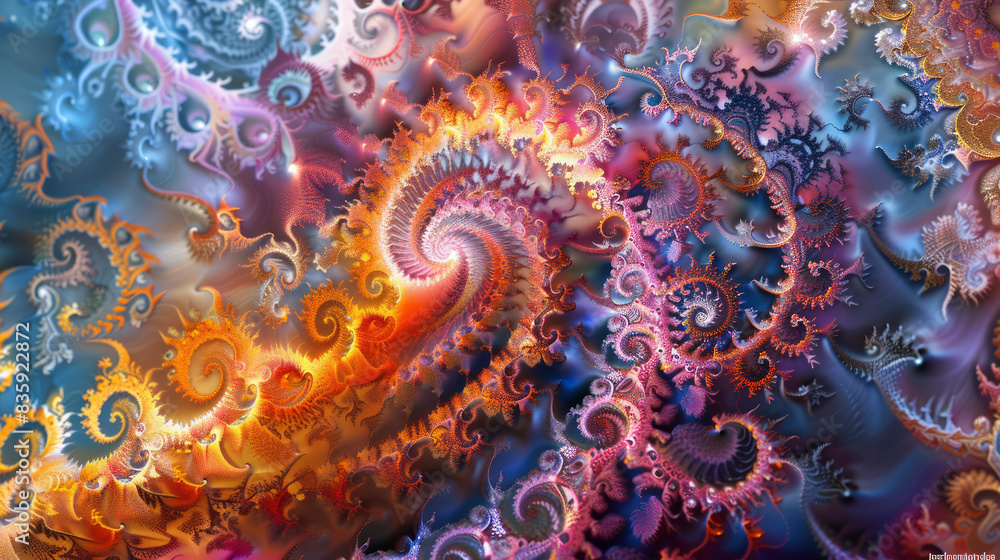 Spirals & polygons in a cosmic dance of neon colors. Spirals & polygons in a cosmic dance of neon colors.