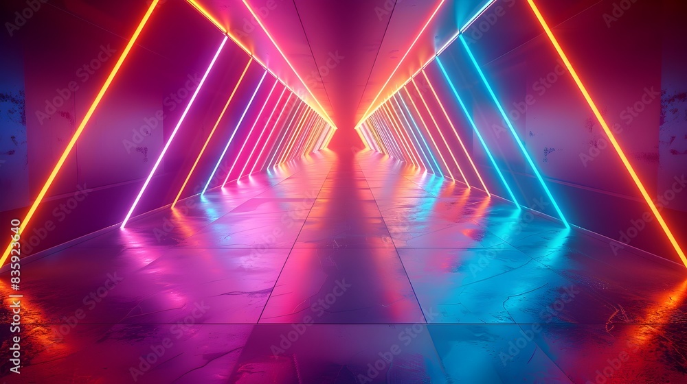 Fototapeta premium Dynamic Neon Geometric Lines with Cascading Tubes of Glowing Light in Vibrant Colors