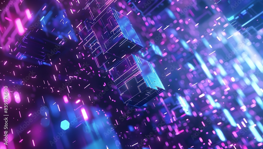 Abstract digital background with blue and purple glowing blocks, symbolizing technology or data flow concept
Abstract digital background with blue and purple glowing blocks, symbolizing technology or data flow concept