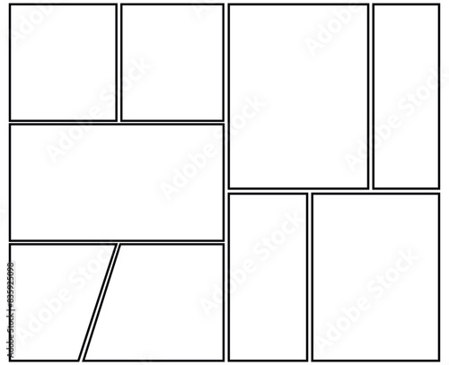 Set of templates for manga comic panels. Backgrounds for comics or manga. Comic or Manga background frames and panels, designed for use by mangaka or comic artists.