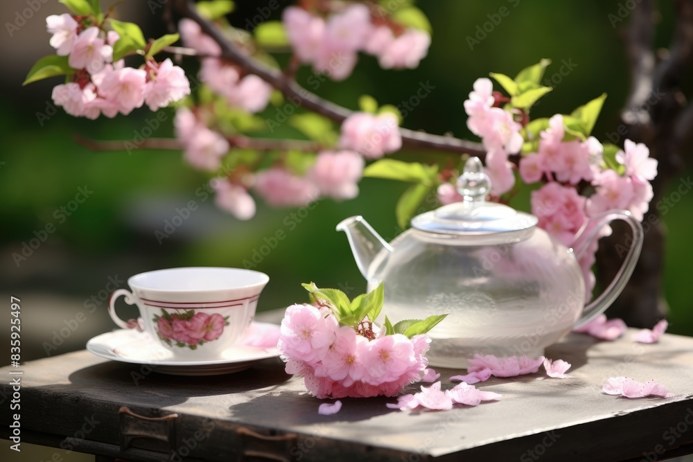 Cherry Blossom Tea: Green tea and cherry blossom-flavored treats in a Japanese-style garden. Cherry Blossom Tea: Green tea and cherry blossom-flavored treats in a Japanese-style garden.