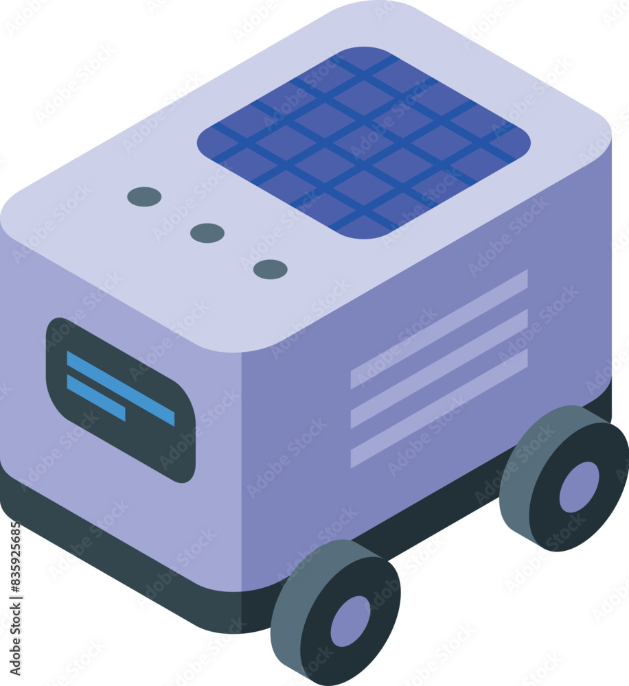 3d isometric view of a compact portable solarpowered generator with wheels 3d isometric view of a compact portable solarpowered generator with wheels