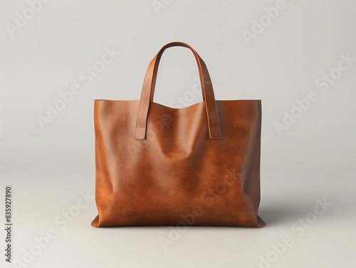 Brown leather tote bag on a white background. photo