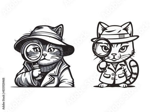 Vector file A delightful cartoon illustration of a cat dressed as a detective