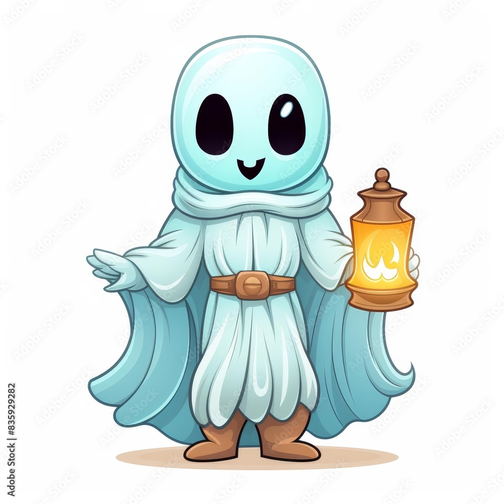 Cute cartoon ghost with lantern, perfect for kids coloring pages. Clean line art on white background. Cute cartoon ghost with lantern, perfect for kids coloring pages. Clean line art on white background.