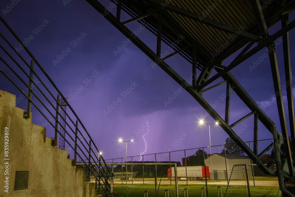 lightning at night in an outdoor park in an urban environment lightning at night in an outdoor park in an urban environment