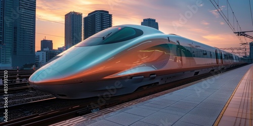 Wallpaper Mural Bullet Train speeding through a railway station in Tokyo, Japan. ai generated Torontodigital.ca