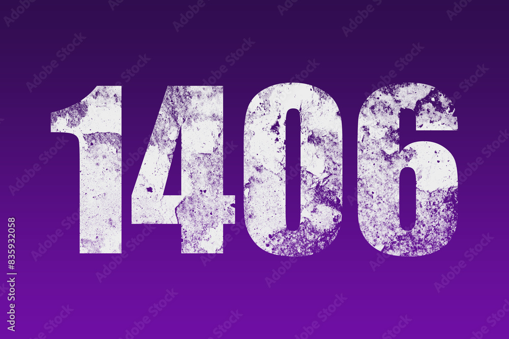 flat white grunge number of 1406 on purple background. flat white grunge number of 1406 on purple background.