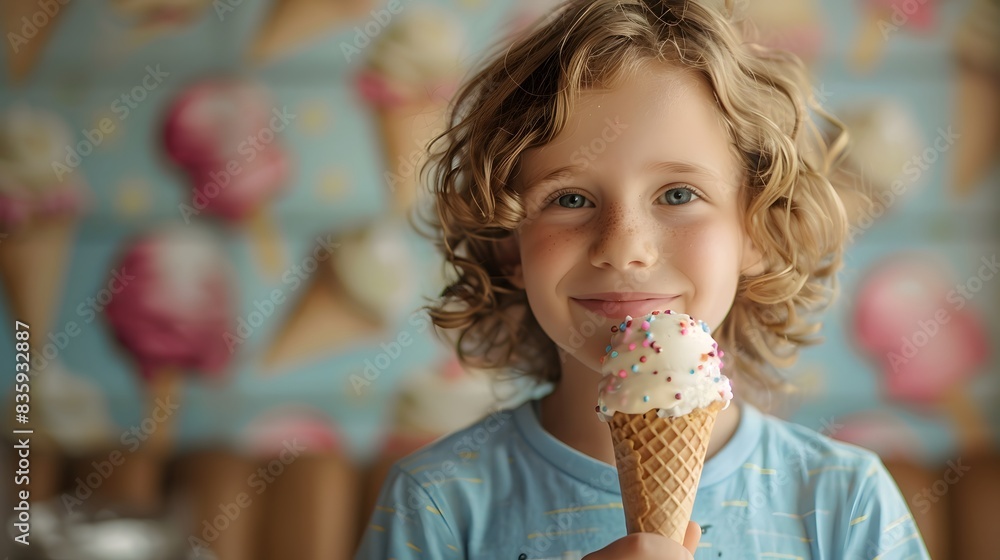 A happy child enjoying a delicious ice cream cone on a summer dayA happy child enjoying a delicious ice cream cone on a summer day A happy child enjoying a delicious ice cream cone on a summer dayA happy child enjoying a delicious ice cream cone on a summer day