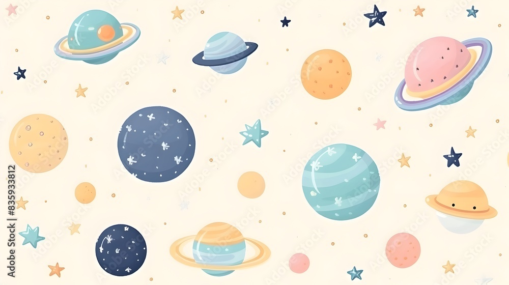 Colorful Cartoon of Planets and Stars in Outer Space Colorful Cartoon of Planets and Stars in Outer Space