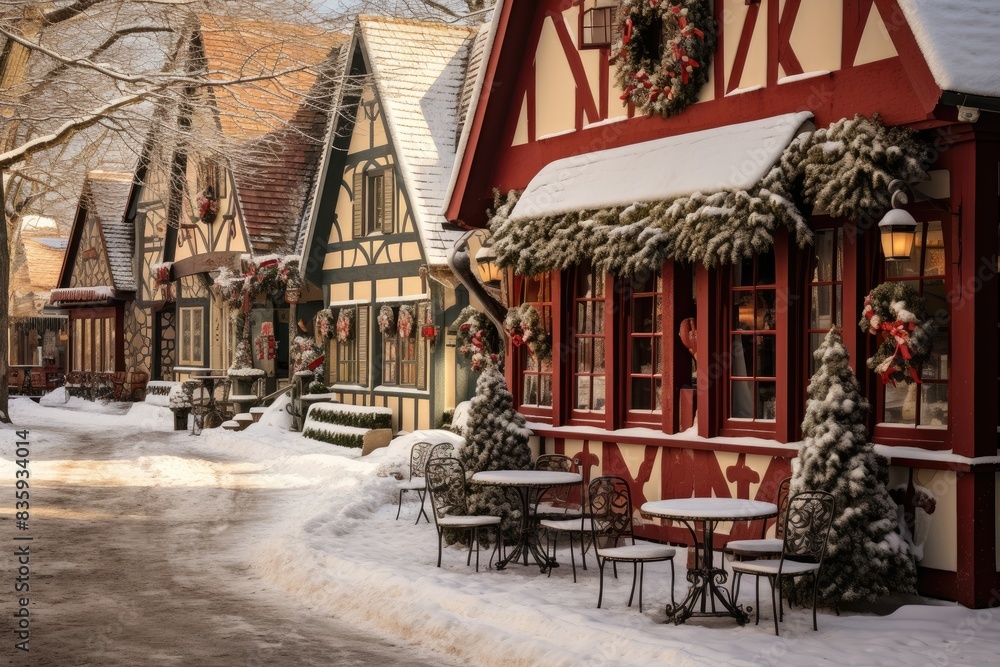 Fototapeta premium Historic Village Square: Hot chocolate and pastries in a charming historic village square.