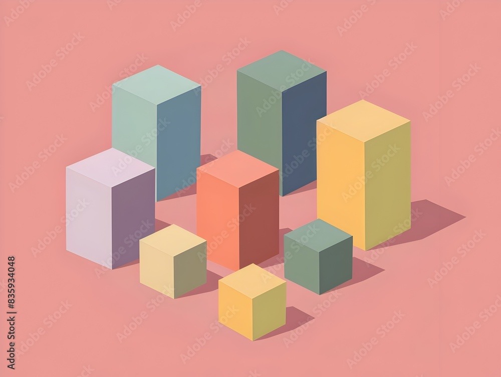 Obraz premium Minimal 3D Geometric Cubes in Flat Complementary Color Scheme