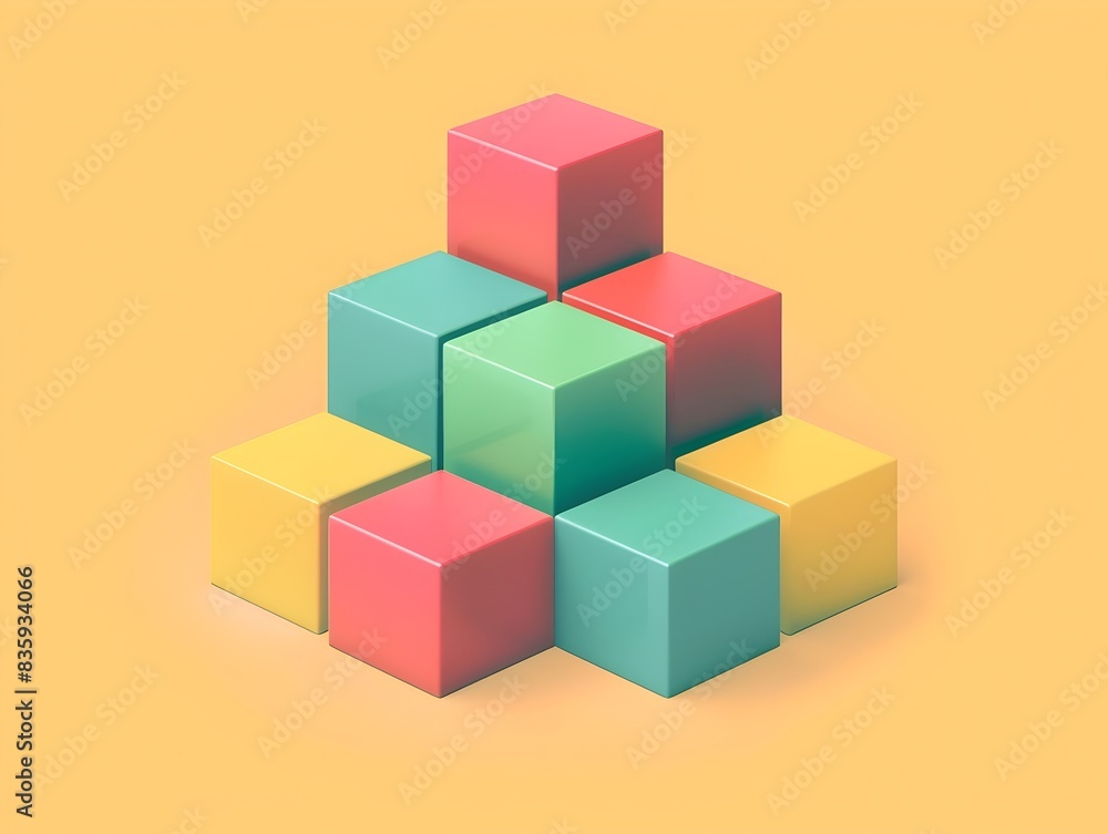 Fototapeta premium Minimalist Geometric Cubes Arrangement in Complementary Color Scheme with Abstract 3D Design